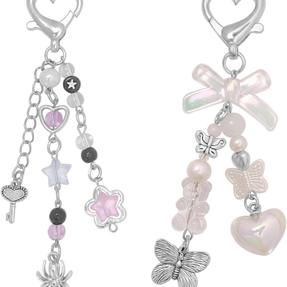 Aesthetic Y2K keychains Cute Butterfly Star Strawberry Bear Guitar Keychains Cha